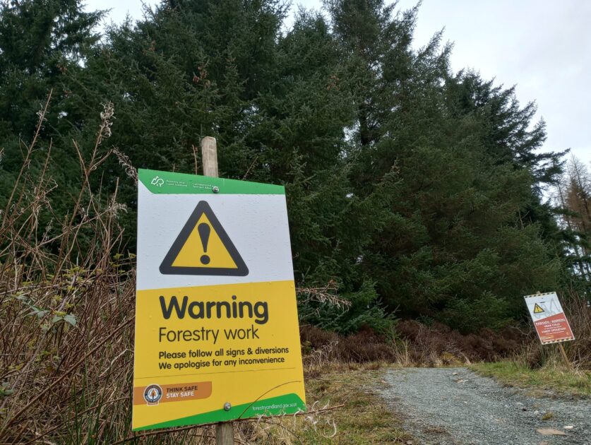 Warning sign in a forest