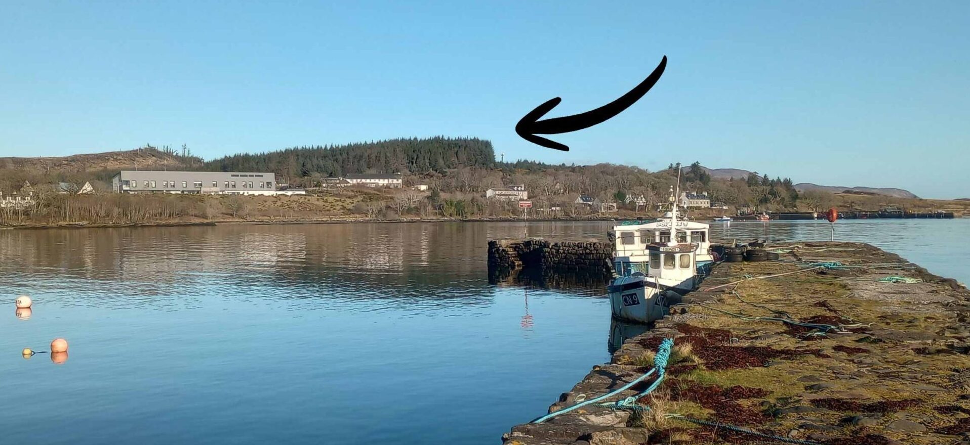 View of Broadford Bay with woodland in background